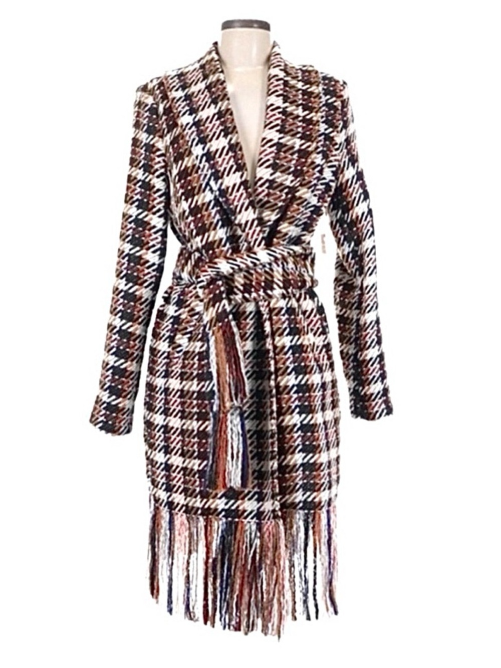 CAbi ~ Multicolor Partially Lined Polka Dot and Wool Fringe Tie Waist Coat